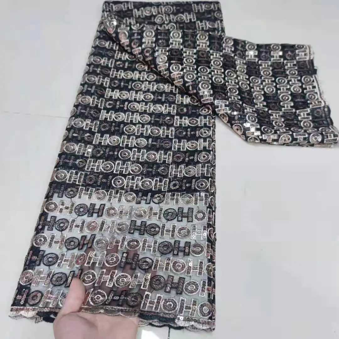 

NQ Fast shipping Queency Sequins Lace Nigerican Women Embroidery HOH Hot Design French Net Lace Fabric for Party Stage Gown