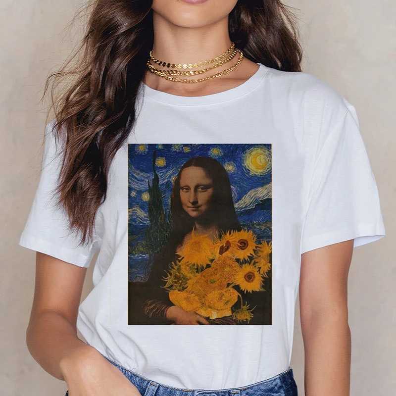 Новая футболка Mona Lisa 90s для женщин, модная Винтажная футболка в стиле ретро, стильная Эстетическая Футболка Harajuku Ullzang, белая женская футболка - Цвет: 3247