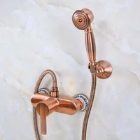 antique red copper brass wall mounted bathroom hand held shower head faucet set mixer tap single handle lever mna289