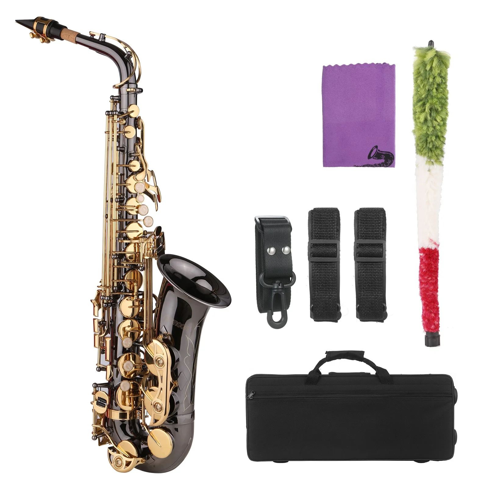 

ammoon Eb Alto Saxophone Nickel-Plated Brass Body Sax Woodwind Instrument with Carry Case Polishing Cloth Brush Sax Neck Straps