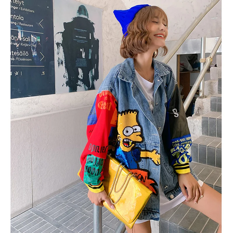 2021 Демисезонные женские джинсовые куртки с блестками | Женская одежда