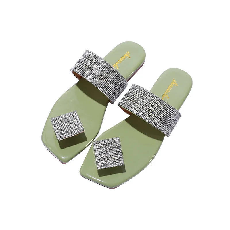 

LEOSOXS Crystal Women Slippers Flip Flops Fashion Square-Toe Casual Female Flats Beach Shoes Woman Summer Footwear Outside Shoes