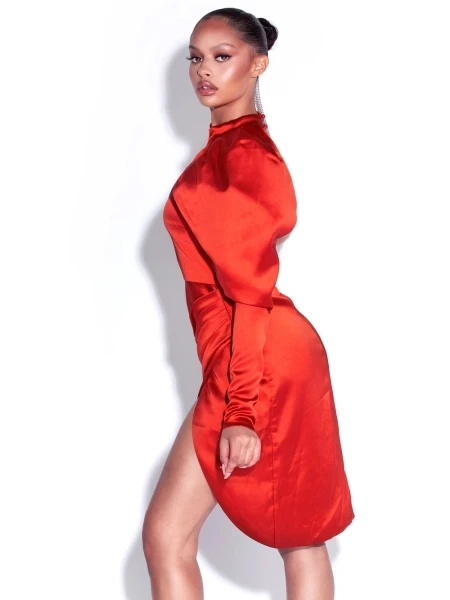 

CY Autumn Red One Shoulder Designer Satin Dress Women Elegant Sexy Evening Party Jurk Clubwear Noble Fashion Grace QueenVestido