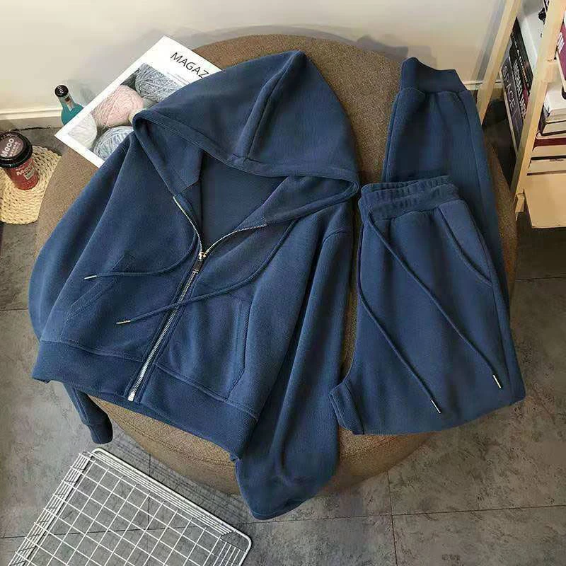 

Осенний хлопковый короткий комплект с капюшоном, свитер на молнии, женские костюмы, повседневный женский костюм из двух предметов, модель ...