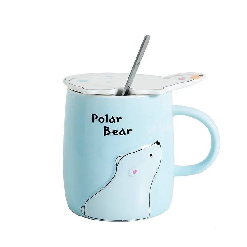 Керамическая кофейная чашка с милым мультяшным маленьким медведем ложка крышкой