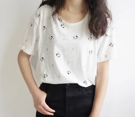 Женские футболки с коротким рукавом белые и серые принтом в стиле Харадзюку