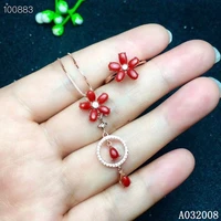 kjjeaxcmy fine jewelry 925 sterling silver inlaid natural red coral gemstone trendy ring necklace pendant set support test