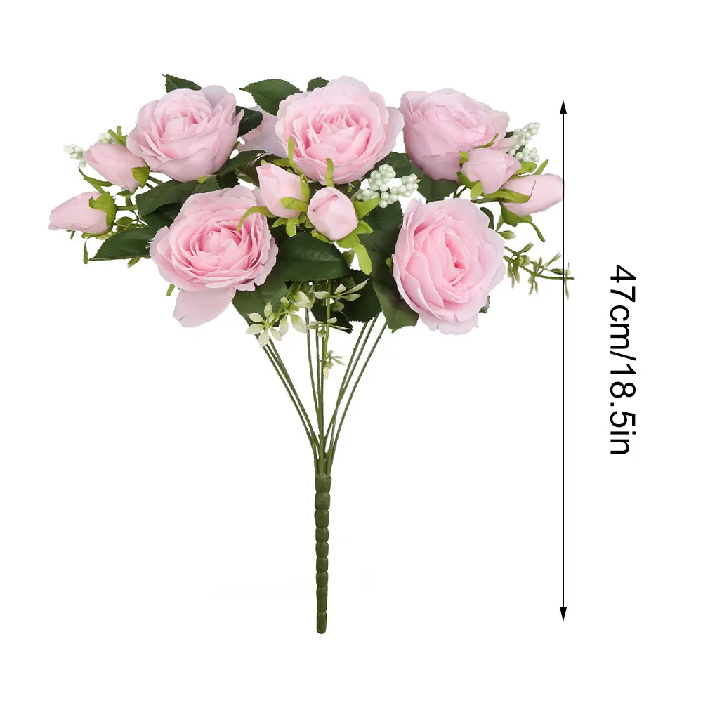 

47cm Rose 4 Color Silk Peony Artificial Flowers Bouquet 9 Big Head Cheap Fake Flowers For Home Wedding Decoration Indoor
