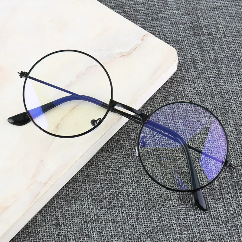 

Fashion Round Metal Frame Blue Light Blocking Personality College Style Clear Lens Eye Glasses Eye Protection Mobile Phone Game