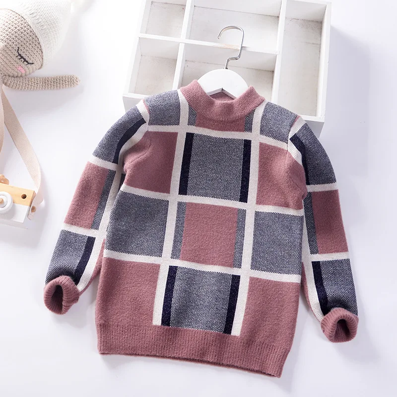 Осенне зимние вязаные свитера для маленьких мальчиков пуловер в клетку Детские
