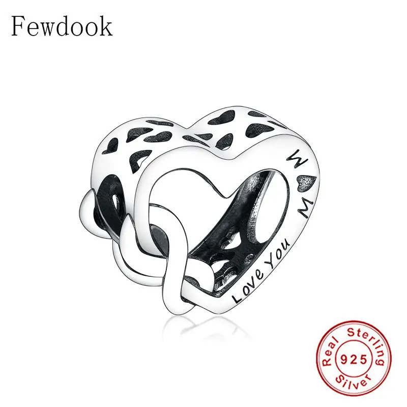 100% Серебро 925 пробы Бесконечная любовь мамы сердце бисер подходит для