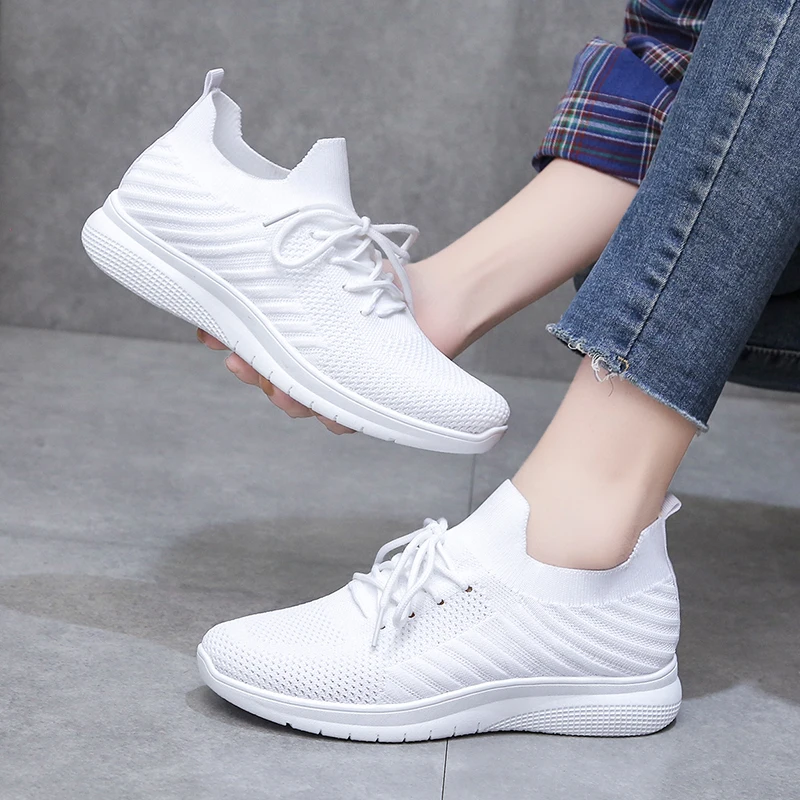 Women White Breathable Mesh Platform Sneakers Training Sports Shoes Summer Thick Sole Tennis Walking Sneaker Chunky Tennis Shoe