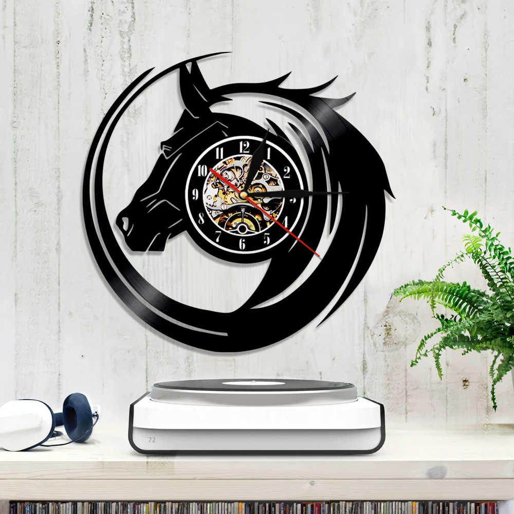 Лошадь часы виниловая запись настенные современный дизайн животное наручные