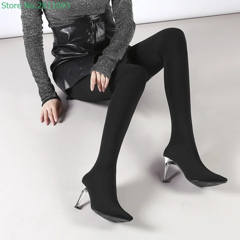Sexy Pointy Over-The-Knee Boots With Skinny Heels One Stockings Boots Net Red Fashion Women's Shoes