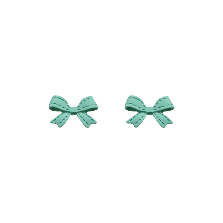 

Silver Needle 2021 early spring new pink green bow earrings Japanese fresh Dongdaemun earrings jewelry female