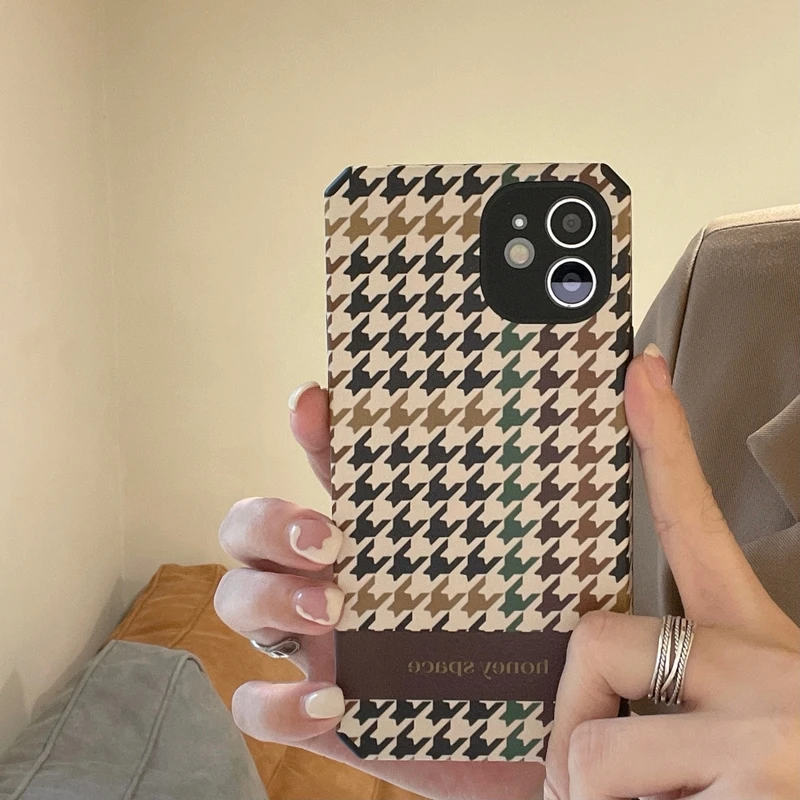 

Retro Art Thousand Bird Grid Korean Phone Case For iPhone 12 11 Pro Max X Xs Max Xr 7 8 Plus Cases Shockproof Soft Leather Cover