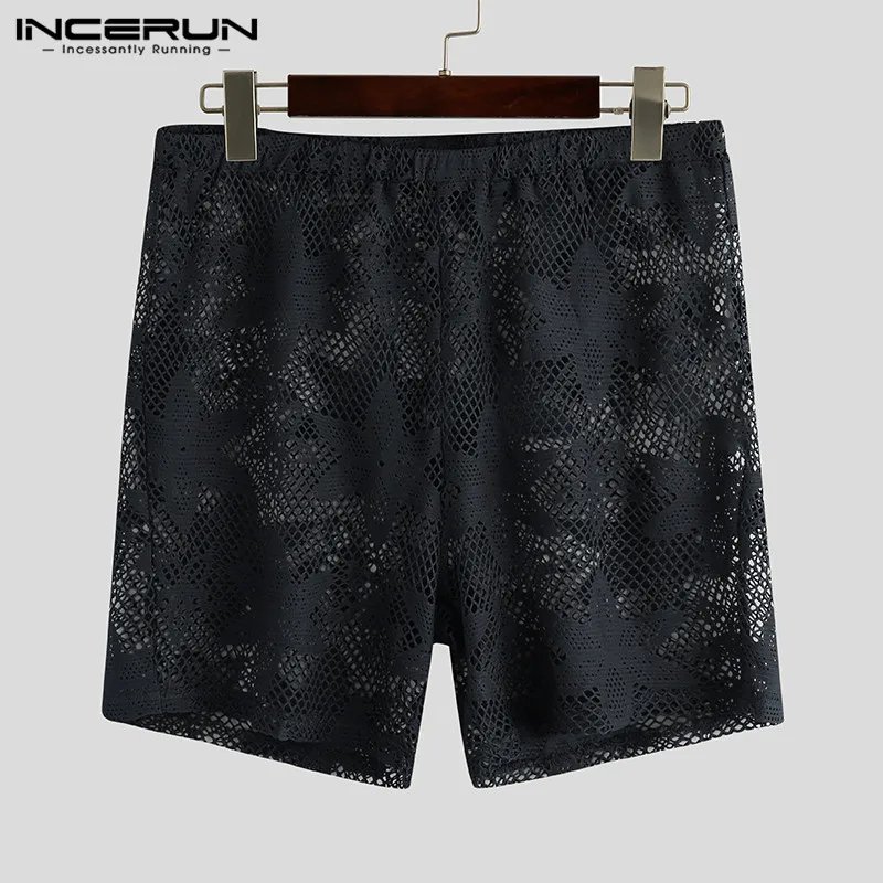 

INCERUN Men Casual Shorts Homewear Fashion Men Mesh Boxers Elastic Waist Underwear Breathable Soft Shorts Solid Color Bottoms