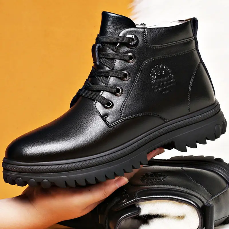 Зима 2021, новые кожаные мужские ботинки, теплые Нескользящие ботильоны с натуральныммехом, р��бочая обувь, водонепроницаемые зимние ботинки