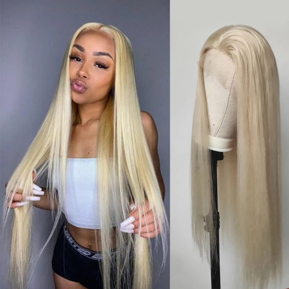 Double 11 13x4 Bone Straight Human Hair Lace Frontal Wigs Brazilian Hair Plutinum Blonde Human Lace Frontal Wigs