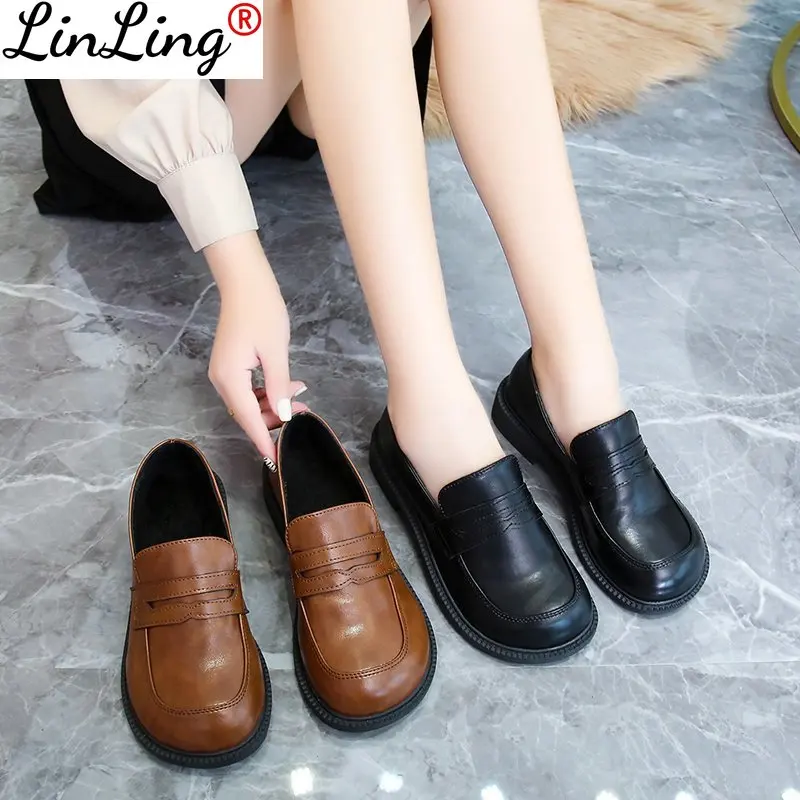 

New Patent Leather Oxfords Women Shoes Flats Slip on British Style Ladies Shoes Solid Black Thick Bottom Platform Shoes Woman