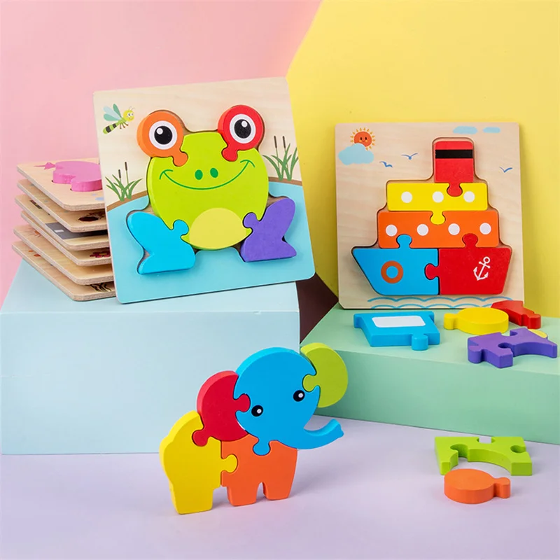 

High Quality Baby 3D Wooden Puzzle Toys For Children Educational Toys Early Learning Cognition Kids Intelligence Puzzle