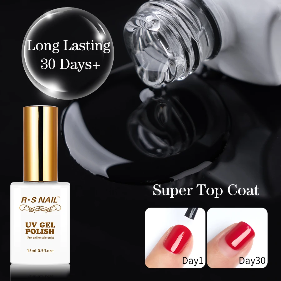 

RS NAIL Top Coat- 15ML No Wipe Top Coat Gel Nail Polish High Gloss Shine Finish Long Lasting Home DIY Professional Manicure