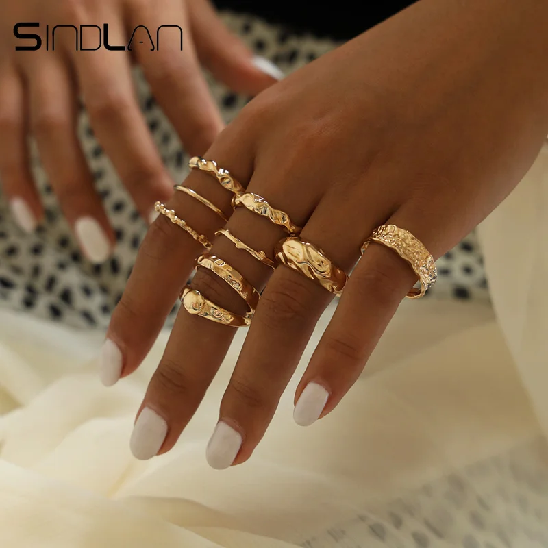 Sindlan 9 шт. глазурованная Золотой неровный кольцо для женщин комплект в стиле панк