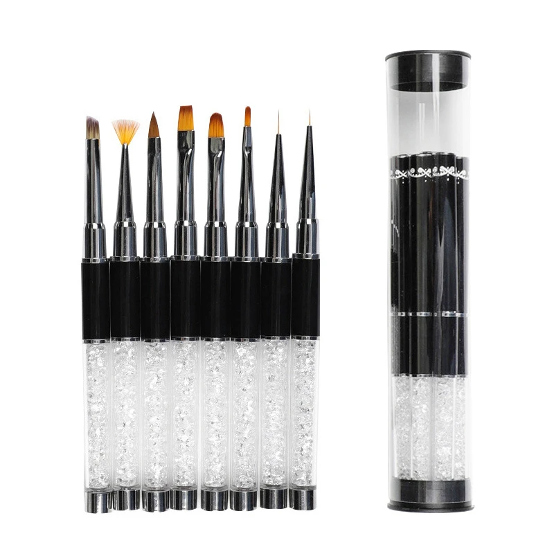 

8pcs Nail Art Brush Set for Nails Liner Flower Painting Polish Gel Design Crystal Handle Box Package Manicure Kit NAB024