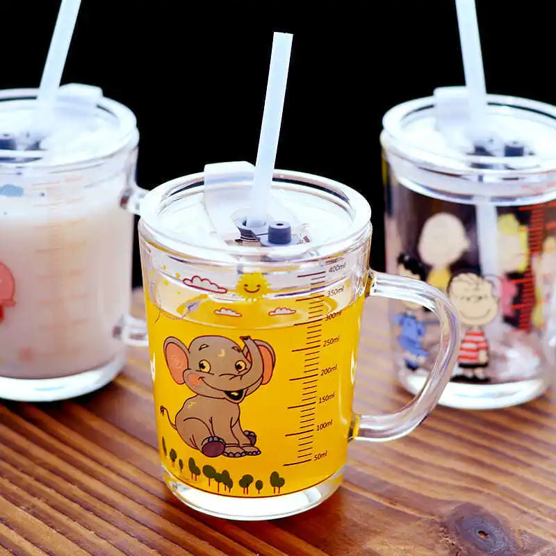 

Glass water bottle cup scale glass transparent cup summer net red water cup ins wind cute cartoon adult children's straw cup