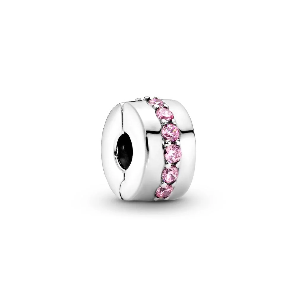 

925 Sterling Silver Beads Clip Charms Diy Pink CZ Zircon Stopper For Women Pandora Bracelet 925 Silver Jewelry