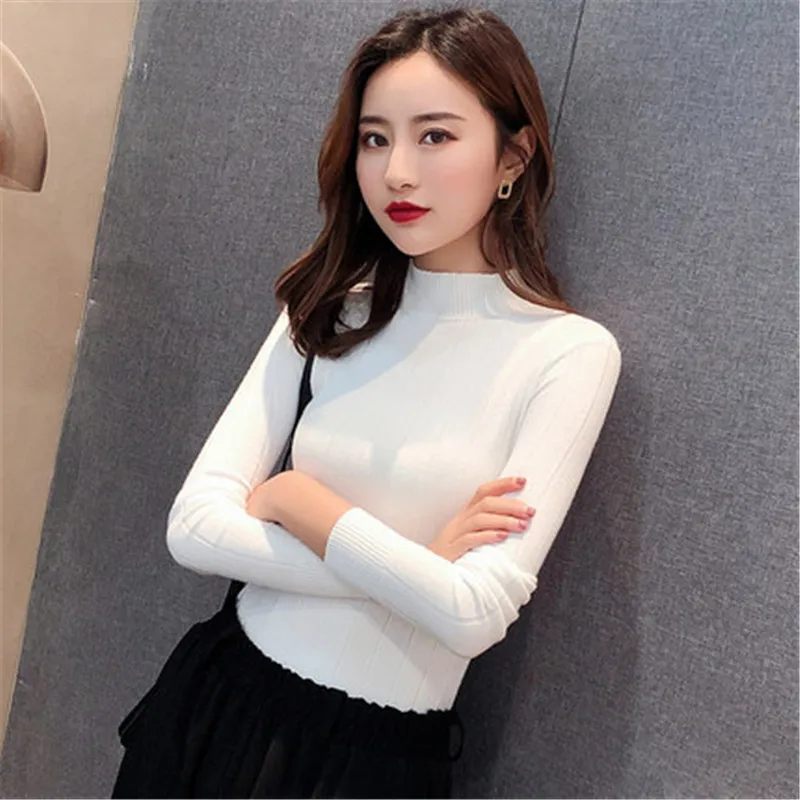 Женский трикотажный свитер-водолазка повседневный облегающий короткий теплый