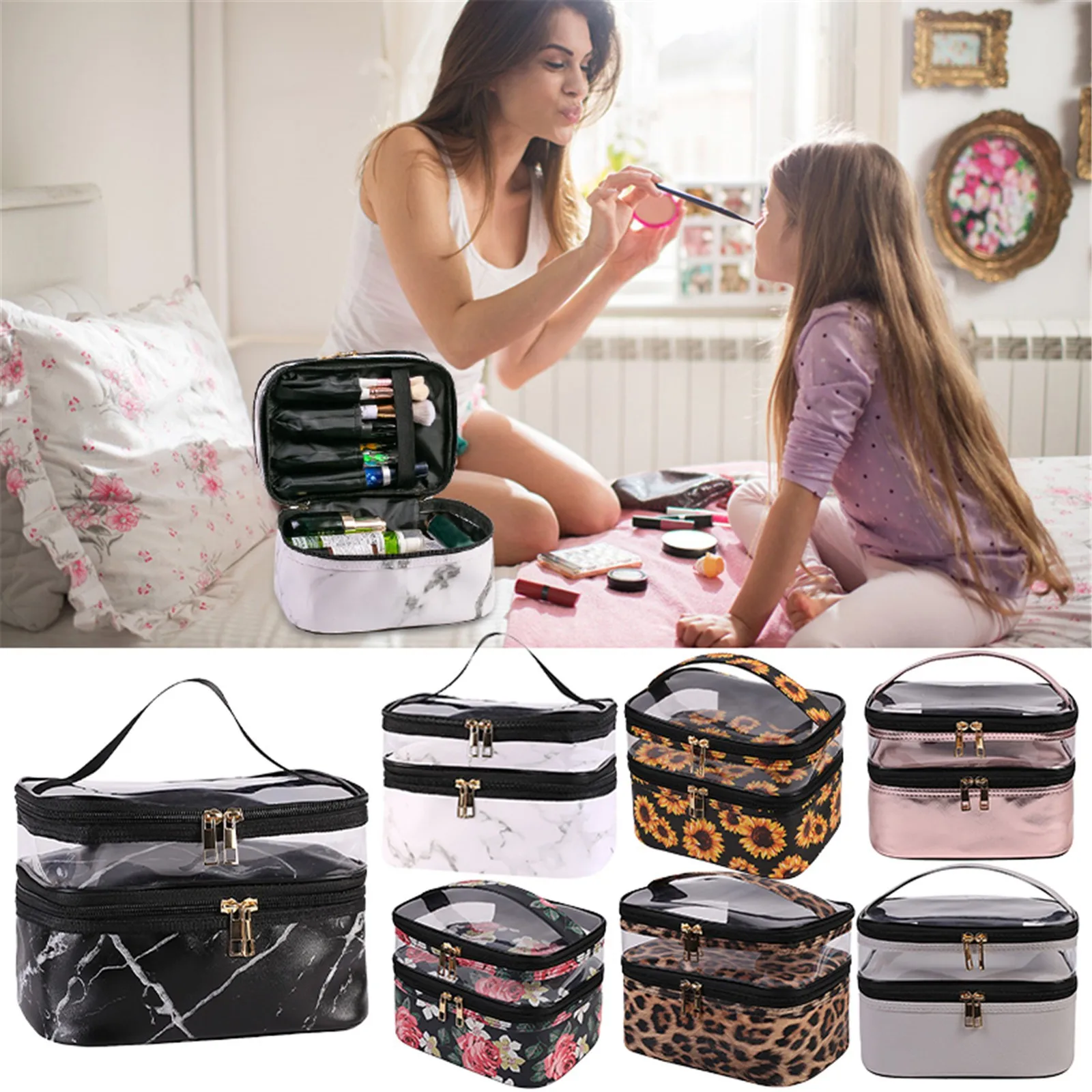 

Travel Makeup Bag Makeup Storage Organizer Printed Nail Case Jewelry Box Toilet Styling Woman Waterproof makeup case