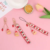 1pcs new japanese short cute strawberry cake decor mobile phone straps hang rope lanyards pendants girl bag pendant jewelry