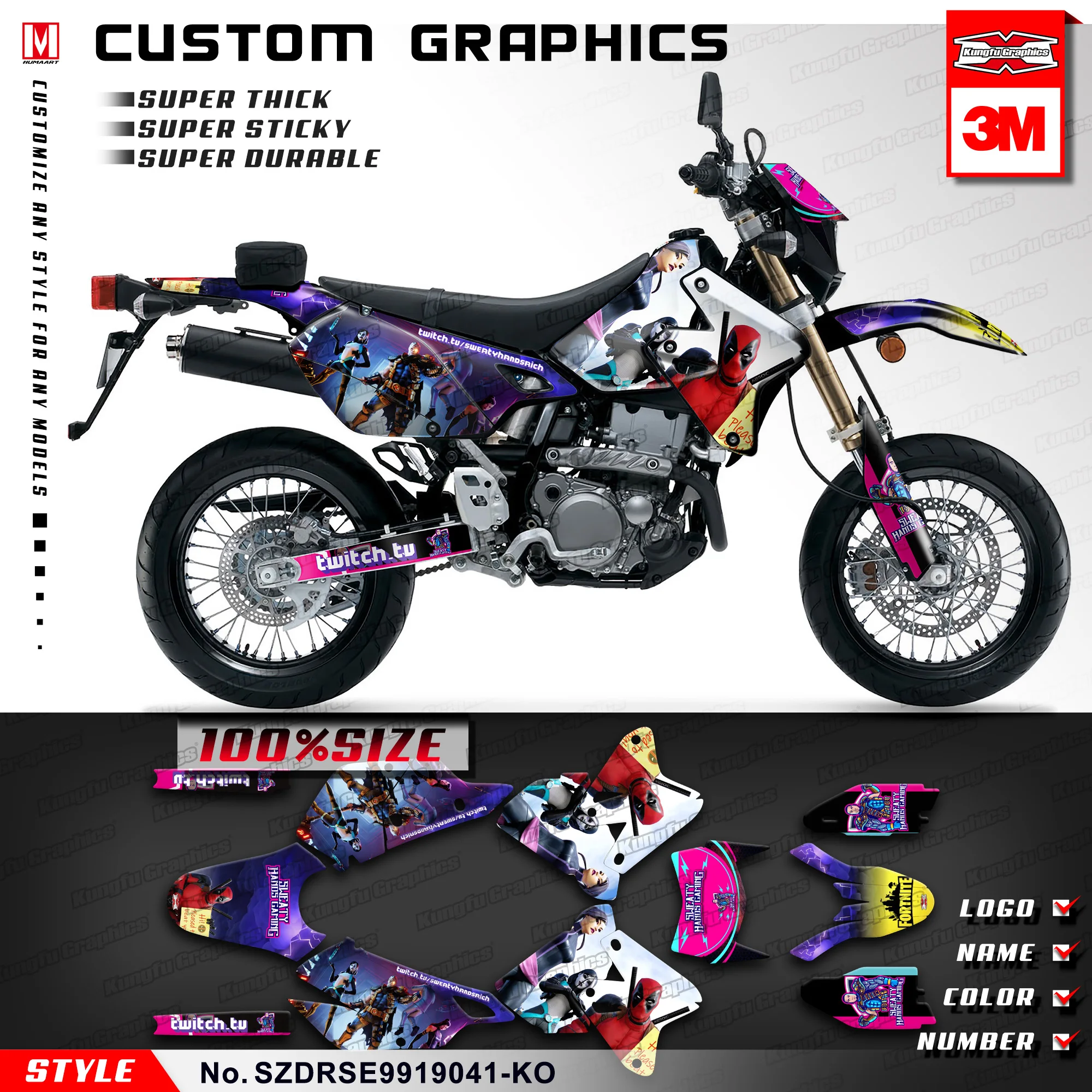 KUNGFU GRAPHICS MX наклейки на заказ виниловые для DRZ400SM 1999 2000 2001 2002 2003 2004 2005 2006 до