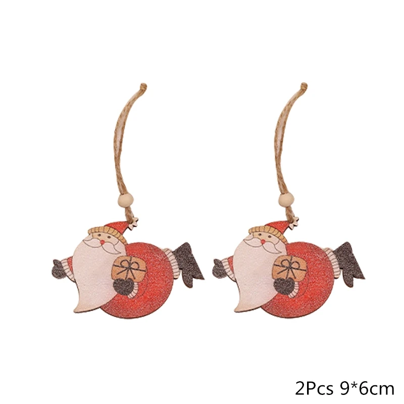 2pcs santa claus Деревянная Рождественская елка, украшения, деревянная подвеска, автомобиль/Лось/звезда, поделки своими руками, Noel, рождественские украшения для дома, рождественский подарок для детей - Цвет: 2pcs santa claus
