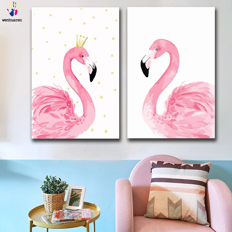 DIY картинки для раскраски по номерам с цветами Фламинго картина рисования в рамке