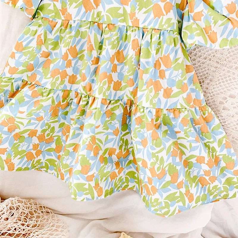 

Keelorn Girls Casual Dresses Summer Children Flowers Print Princess Vestidos Puff Sleeve Children Korean Fashion Clothing