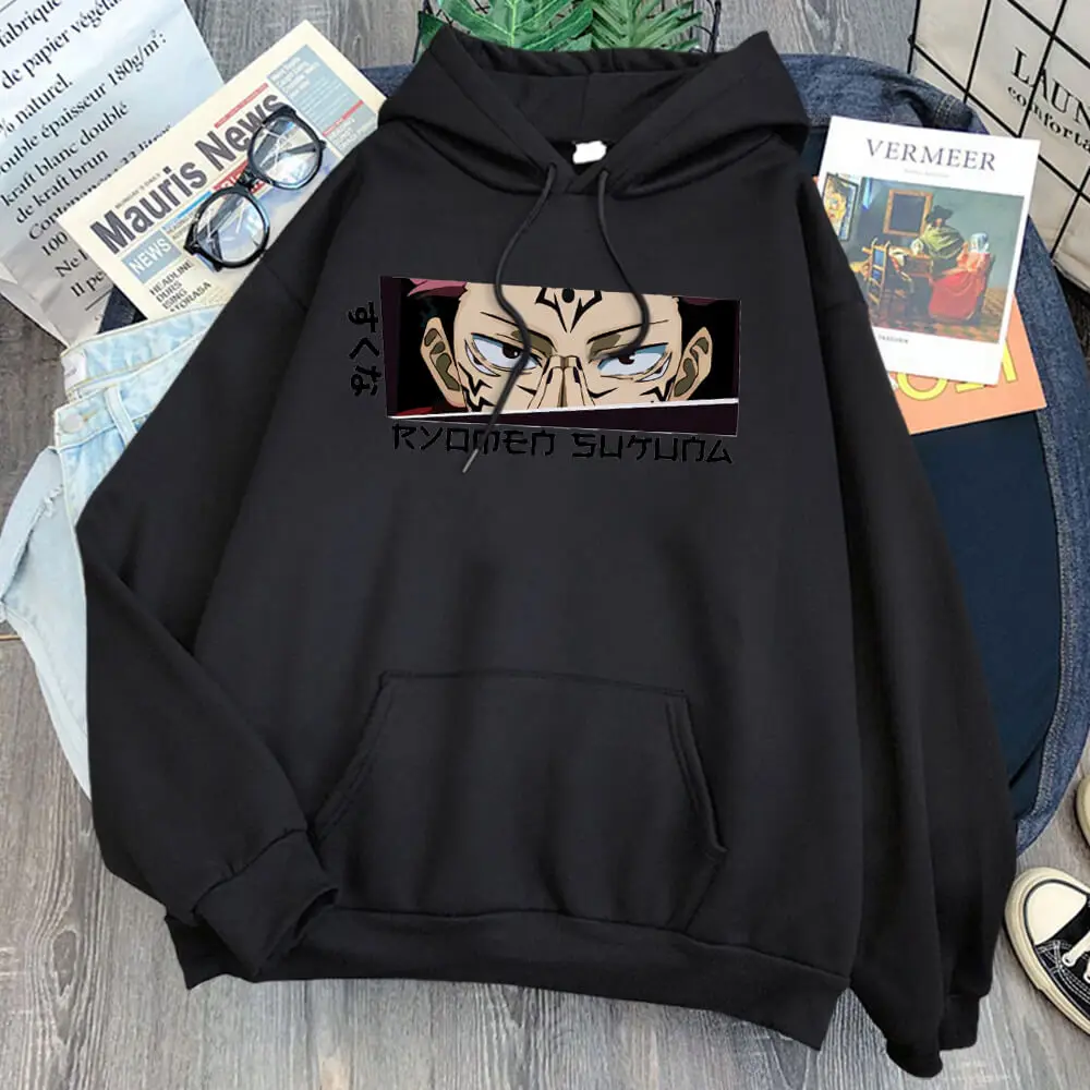 

Jujutsu Kaisen Print Hoodies Man Anime Ryomen Sukuna Harajuku Fleece Sweatshirts Hoody Autumn Spring Pockets Hooded Streetwear