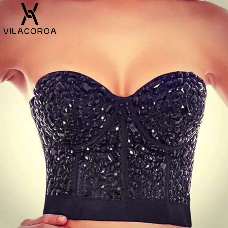 Gorgeous Rhinestone Corset Camis Women Diamonds Cropped Top Sexy Party Women's Bra Cropped Top Wedding Vest Camis Mujer