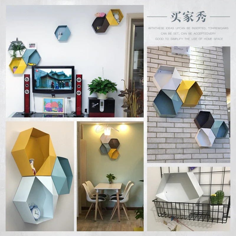 

Decoration and practical living room wall ornaments free combination Creative three-dimensional wall ornaments metal frame bedro