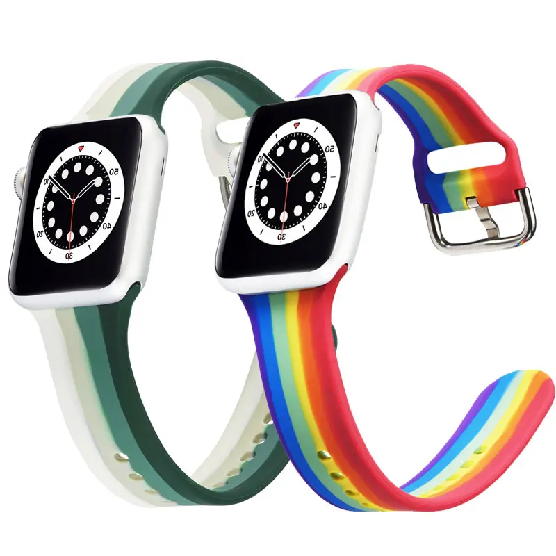 

Rainbow Silicone Strap For Apple Watch Band 40mm 44mm 38mm 42mm Sport Strap Rubber Watchband Correa For Iwatch Series 6 SE 5 4 3