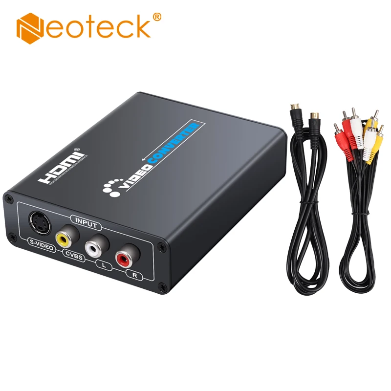 

Композитный преобразователь Neoteck из сплава AV S-Video в HDMI, совместимый с аудиоконвертером 3,5 мм, Upscaler 720P/ 1080P для NES N64 Sega Genesis