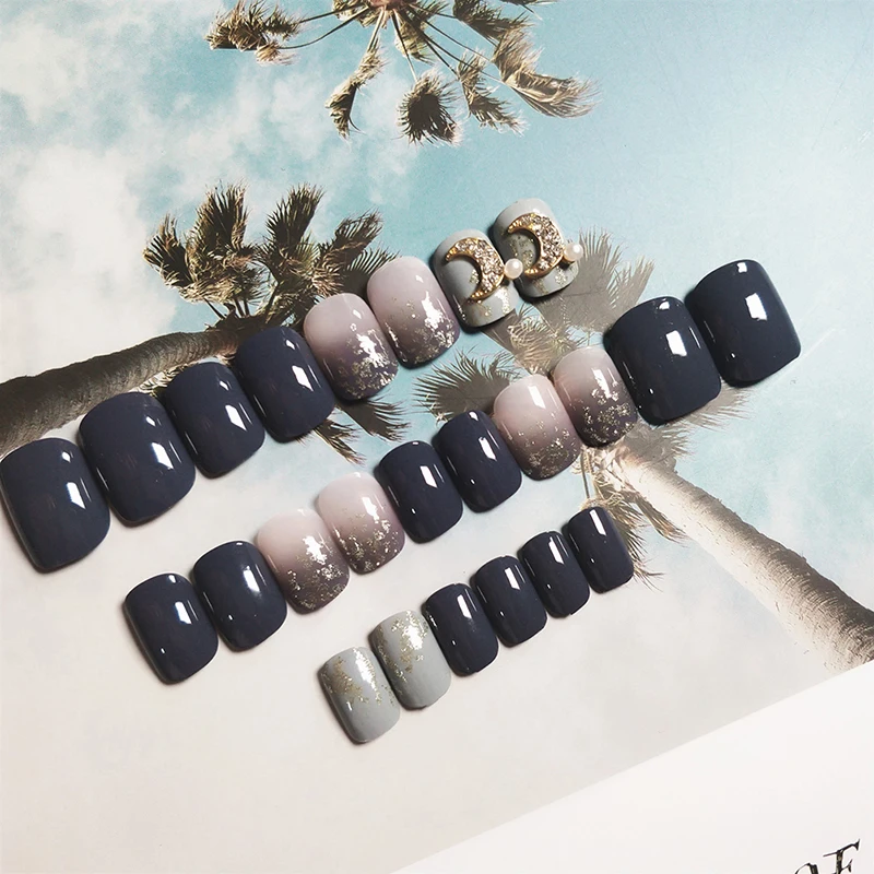 24 шт 3D дизайн в лунном стиле для наращивания ногтей Короткие Модные накладные