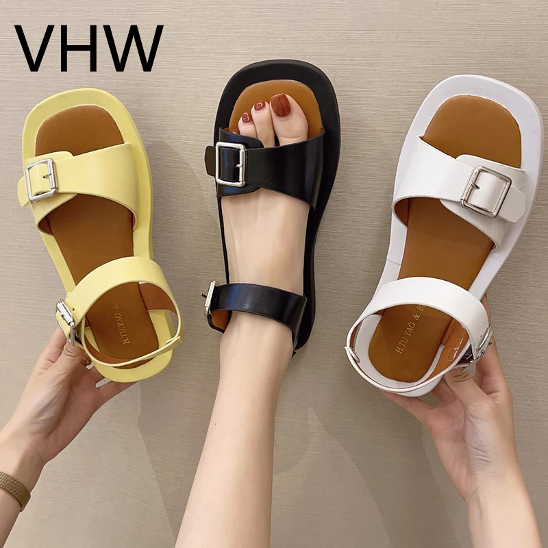 

Women Sandals Summer 2021 Fashion White Soft Platform Sport Shoes Outdoor Casual Buckle Strap Flats Chunky Sandals for Women