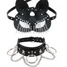 Эротическая женская сексуальная маска, полуглаза, лицо кошки, кожа, Хэллоуин, искусственный маскарадный шар, Необычные маски, ожерелье для пар