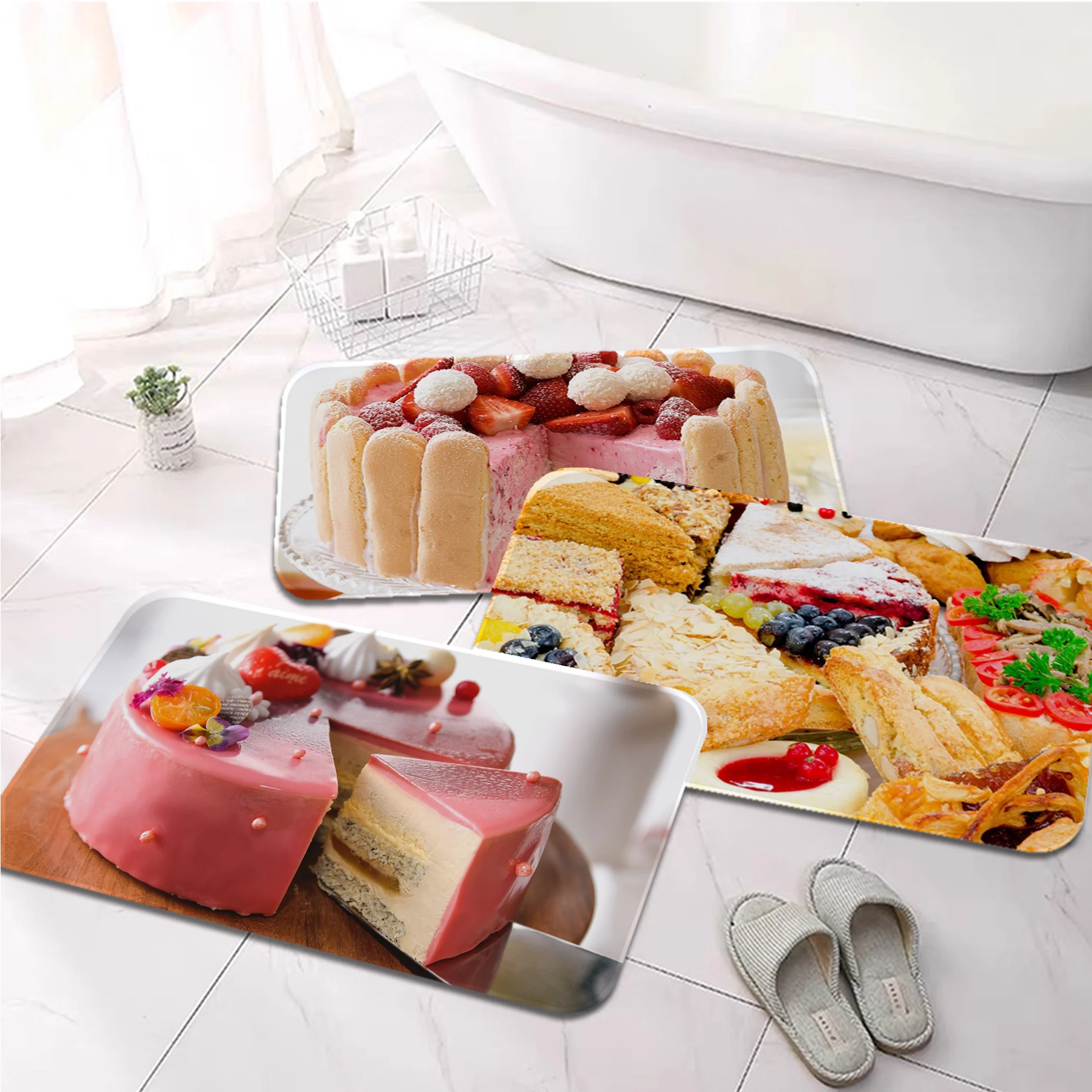 

Sweet Cake Kitchen Mat Entrance Doormat Bedroom Home Floor Decoration Living Room Carpet Hallway Bathroom Anti-slip Rug