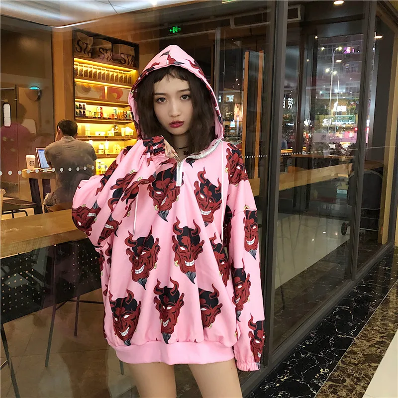 Толстовка с изображением дьявола Harajuku толстовки для женщин панк рок хип поп