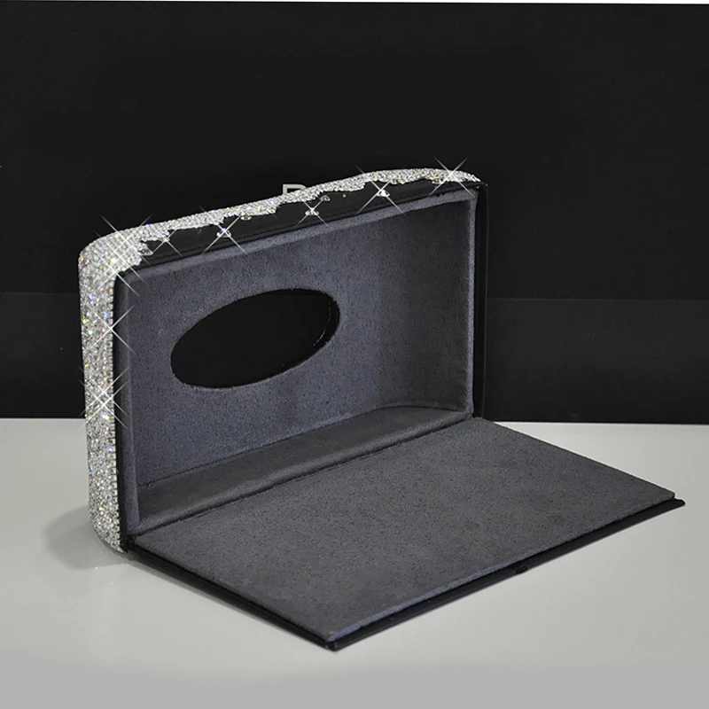 

Luxury Car Tissue Holder with Diamond Crystal Tissue Case Paper Box Home Office for Women Rhinestone Car interior accessories