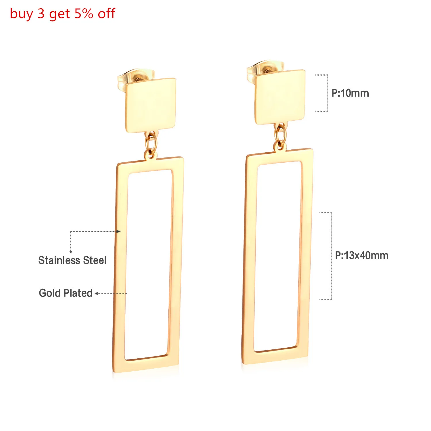 Роскошные корейские массивные квадратные серьги из нержавеющей стали 316L