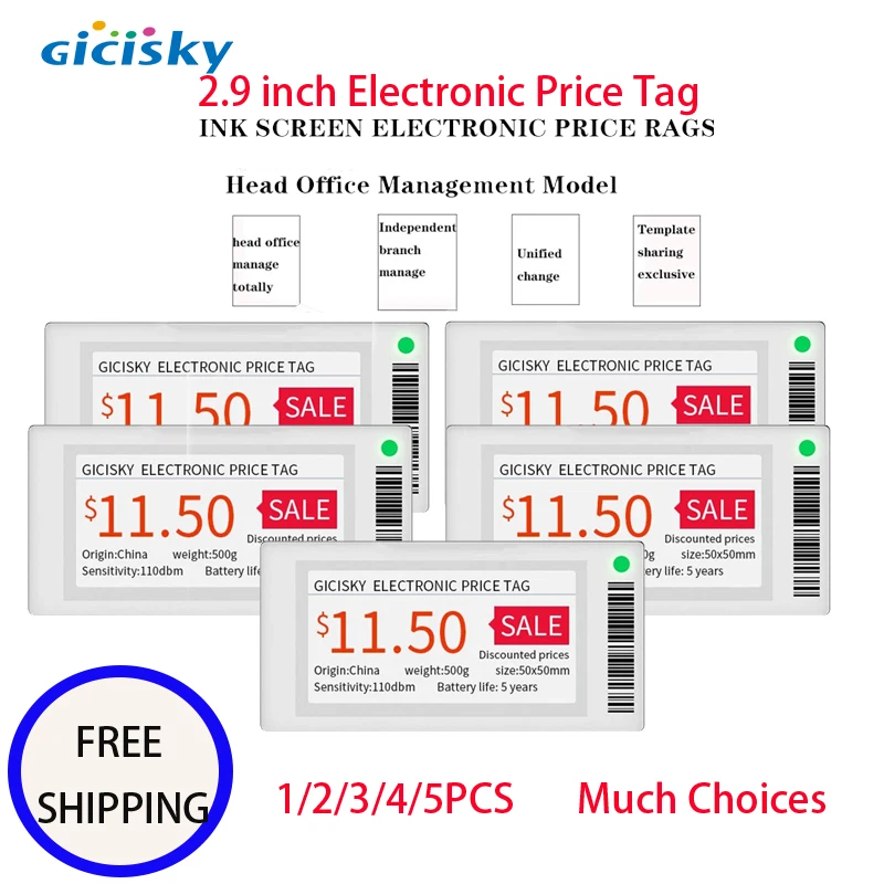 

5pcs 2.9 inch Gicisky Epaper Eink Display Screen Electronic Ink Price Display Card Library Warehouse One Key Refresh Information